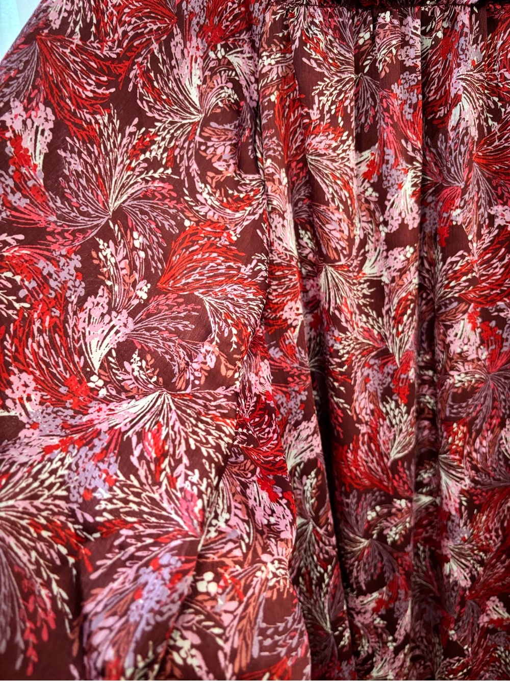 BCBGeneration Burgundy Floral Long Sleeve Ruffle-Hem Dress - Picture 3 of 7